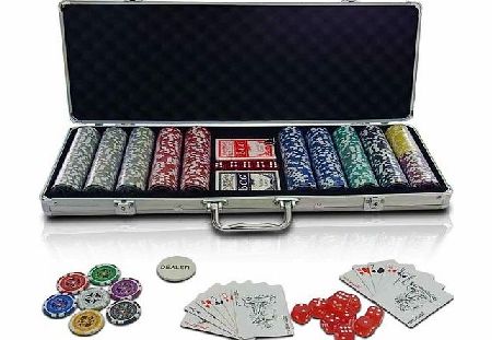 Jago Infantastic PC500-Ultimate Poker Set including 2 Playing Cards Decks, 500 quality Poker Chips ,Dealer-Button, Several Dice and Lockable Aluminum Case