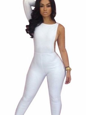 Janecrafts Womens New Fashion Celebrity Sexy Bodycon Backless Jumpsuits Leggings (S, White)