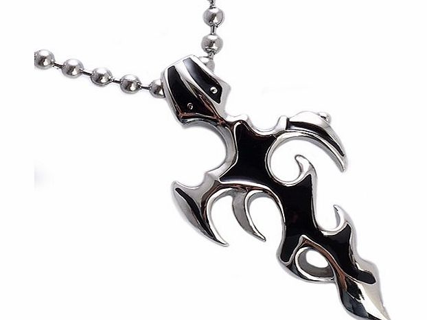 Mens Stainless Steel Gothic CrossJet Blackamp; Silver Pendant Necklace. Real Trendy Solid Jewellery with a Black detail inlaid on Silver, Monochrome Minimalistic Polished Finish. Great Christmas Gift