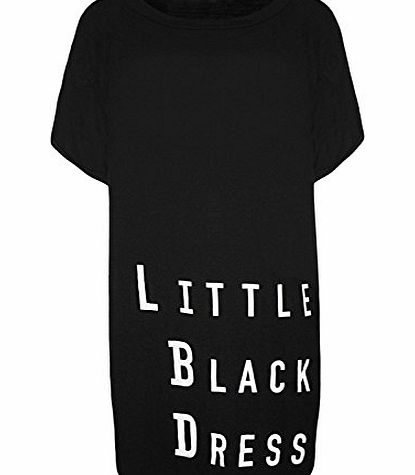 Janisramone Womens Celeb Inspired Little Black Dress Print Slogan TShirt Shift Dress Top