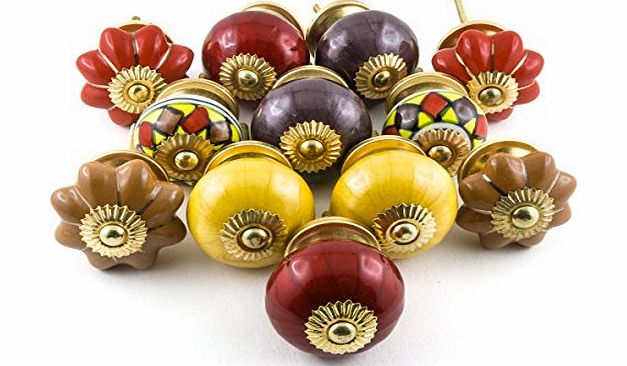 Jay Knopf Set of 12 pcs Ceramic pottery cabinet knobs drawer pulls furniture handles Jay Knopf- R7-758_12er_oriental-mixed colours