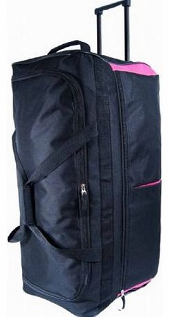 30`` Wheeled Travel HoldallTrolley Travel Bag Luggage on Wheels (Black with Pink Trim)