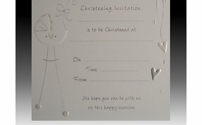 Jean Barrington Pack of 10 Christening Bow luxury card invitations with envelopes - white and silver