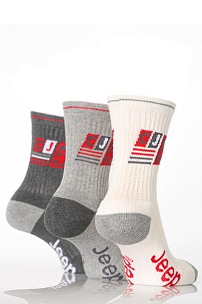 Jeep Boys 3 Pair Jeep CJ5 Cushion Foot Socks Greys