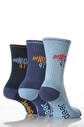 Jeep Boys 3 Pair Jeep Renegade Cushion Foot Socks Blues