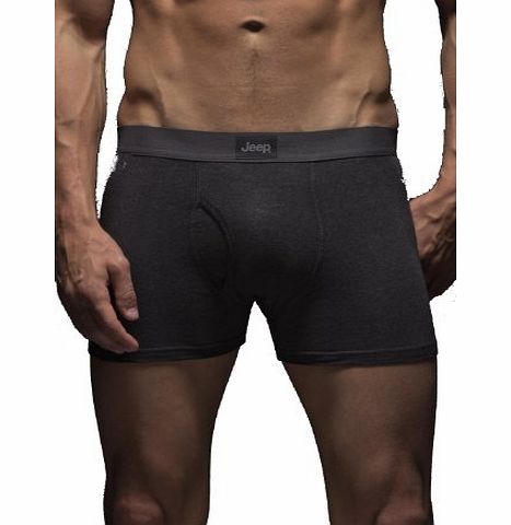 Mens 2 Pack Jeep Cotton Plain Fitted Key Hole Trunk Boxer Shorts Black / Grey Marl Small