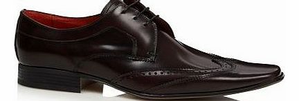 Jeff Banks Designer Plum Leather Brogue Trimmed Shoes