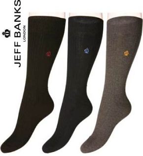 Jeff Banks Mens 3 Pair Jeff Banks Cambridge Rib Trouser Sock Black