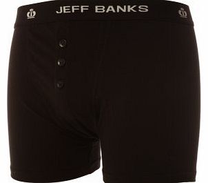 Mens Jeff Banks Leeds 3 Button Cotton Boxer Shorts - Large - Black