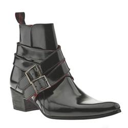 Male Buckle Cuban Leather Upper Casual Boots in Black