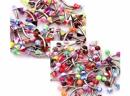 10 ASSORTED EYEBROW BAR RINGS (5 BALL amp; 5 SPIKE BARS)