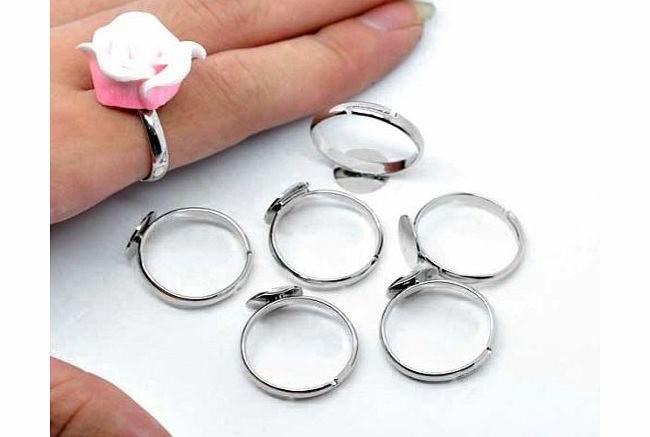 Jewellery Findings 10 x Adjustable Silver Tone Ring Bases. Blank Glue-on. 17.5mm. Jewellery Finding.
