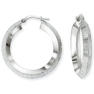 9ct White Gold Hoop Earrings with Textured and