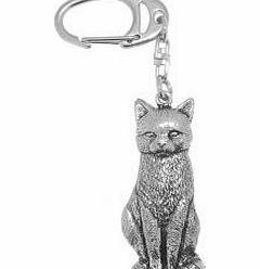 JEWELLERY GIFT PALACE Solid Pewter Sitting Cat Kitten Pet Lover Keyring / Bag Charm Gift -