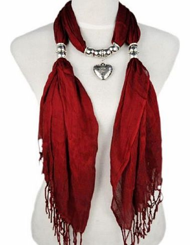Jewellerygets Scarf Hot Fashion Maroon Triangle Jewellery Scarf with Heart Pendant, NL-1802A