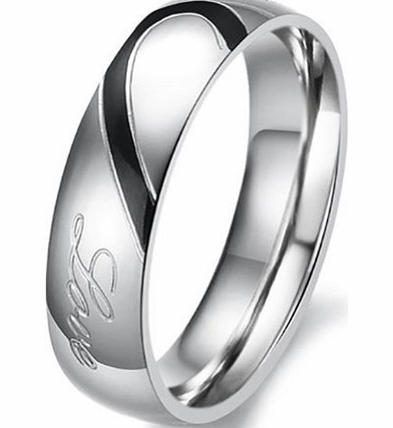 JewelryWe Lovers Heart Shape Stainless Steel Promise Ring ``Real Love`` Mens Engagement Wedding Bands (Mens Size Z 2)