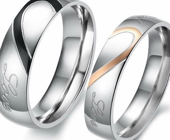 JewelryWe Matching Mens amp; Womens Heart Shape Stainless Steel ``Real Love`` Promise Ring Set Couples Engagement Wedding Bands, 2pcs (with Gift Bag). Please Email Sizes