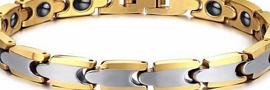 JewelryWe Tungsten Carbide High Polished Gold Silver Tone Health Magnetic Therapy Link Bracelet for Men 7.6``
