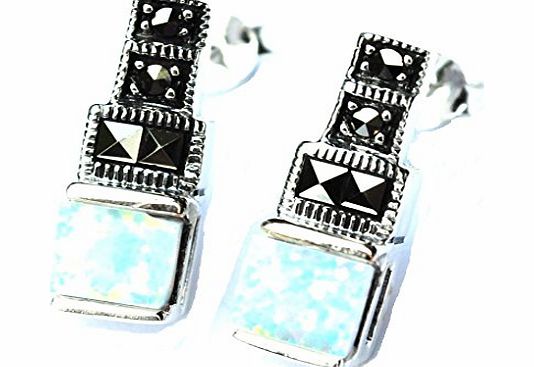 Jewels and Gemstones Designer Jewellery - 1920s Art Deco Style Marcasite amp; Opal Droplet Earrings