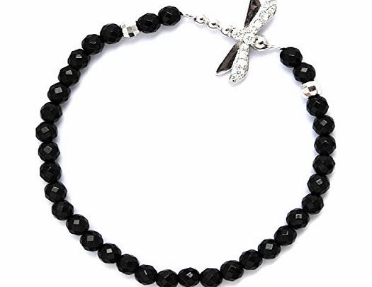 Jewels and Gemstones Designer Jewellery - Dainty Black Onyx amp; Dragonfly Charm Bracelet