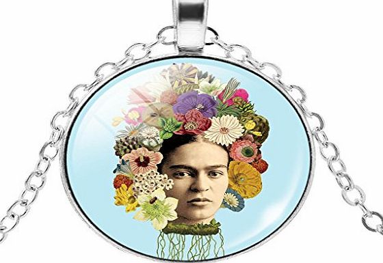 Jiayiqi Pop Art Flowering Women Print Crystal Rhinestone Gem Pendant Statement Necklace for Girls