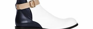 White and navy leather ankle boots