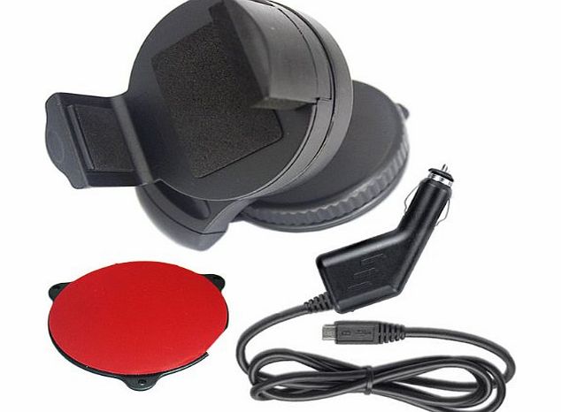 JJOnline 2 Meter 2M Extra Long Lead Micro USB In Car Charger With Mini Small Windscreen / Dashboard Suction Mount Mobile Phone Holder For Samsung Galaxy S3 III I9300 / Galaxy S2 II I9100 / Galaxy S GT