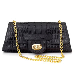 Jjwinters JJ Winters Black Leather Croc and Gold Chain Bag
