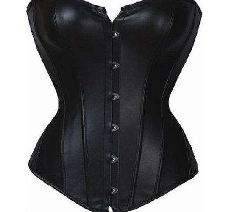 JL Corset Sexy Black Boned Faux Leather Corset Gothic Rock Overbust Bustier Top Plus Size UK(8-10) M