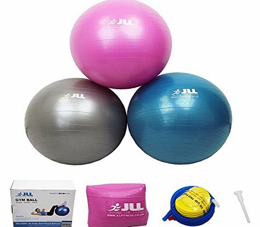 Anti-Burst Fitness ball, 55CM diameter, Eco friendly with no smell, Foot Air Pump included, Boxed product, -Pink / Purple / Silver/ Blue (blue)