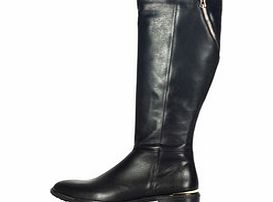 Black and gold-tone leather zip-up boots