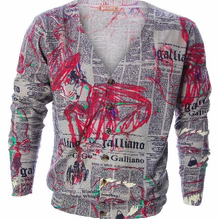 John Galliano Gazette Print Deep V Neck Cardigan