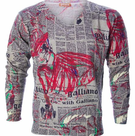 John Galliano Gazette Print V Neck Top