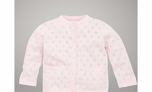 John Lewis Baby Layette Pointelle Cardigan, Pink