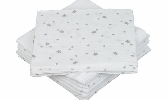 John Lewis Baby Muslin Squares, Grey Star