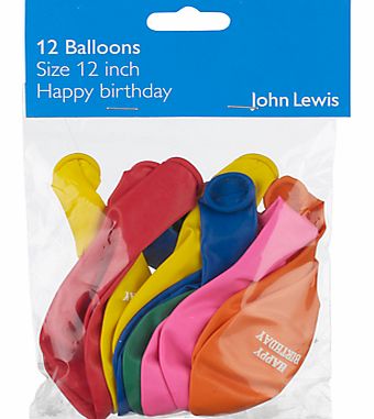 John Lewis Balloons, Pack of 12, Happy Birthday