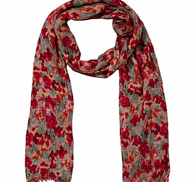 John Lewis Blurred Poppy Floral Print Scarf, Red