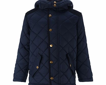 John Lewis Boy Quilted Hooded Jacket, Navy Blue