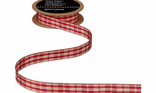 John Lewis Check Ribbon, Red/Cream, 5m