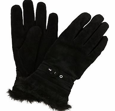 Faux Fur Trim Suede Gloves