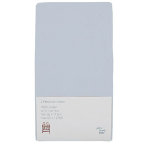 john lewis Fitted Cot Sheet, Pack of 2, Sky