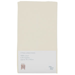 Fitted Cotbed Sheet, Pack of 2, Cream