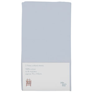 Fitted Cotbed Sheet, Pack of 2, Sky