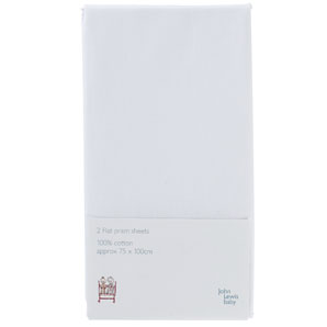 John Lewis Flat Pram Sheet, Pack of 2, White