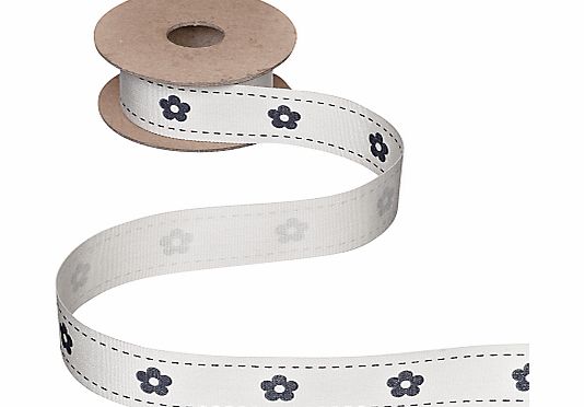 John Lewis Flower Ribbon, 5m, Cream/Blue