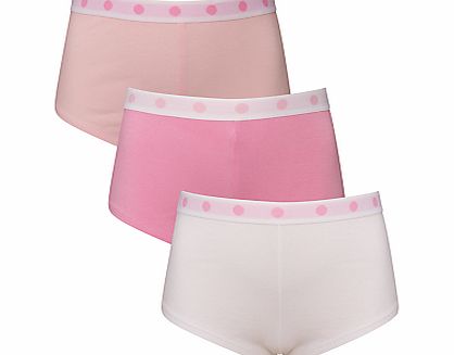 John Lewis Girl Shorties, Pack of 3, Pink/White