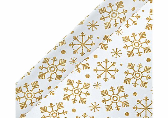 John Lewis Gold Flitter Snowflake Gift Wrap, 3m
