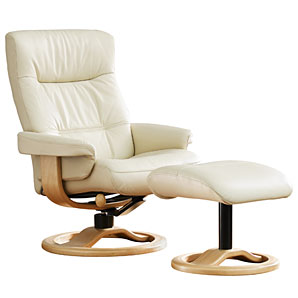 Pluto Leather Chair and Footstool- Vanilla