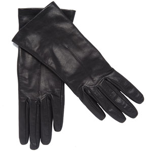 John Lewis Silk Lined Leather Gloves, Black, Size 7 (Medium)
