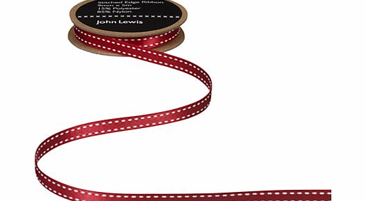 John Lewis Stitched Edge Ribbon, White/Red